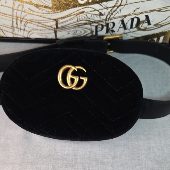 Gucci Quilted Velvet GG Marmont Belt Bag Size 75/30 - Picture 3 of 11